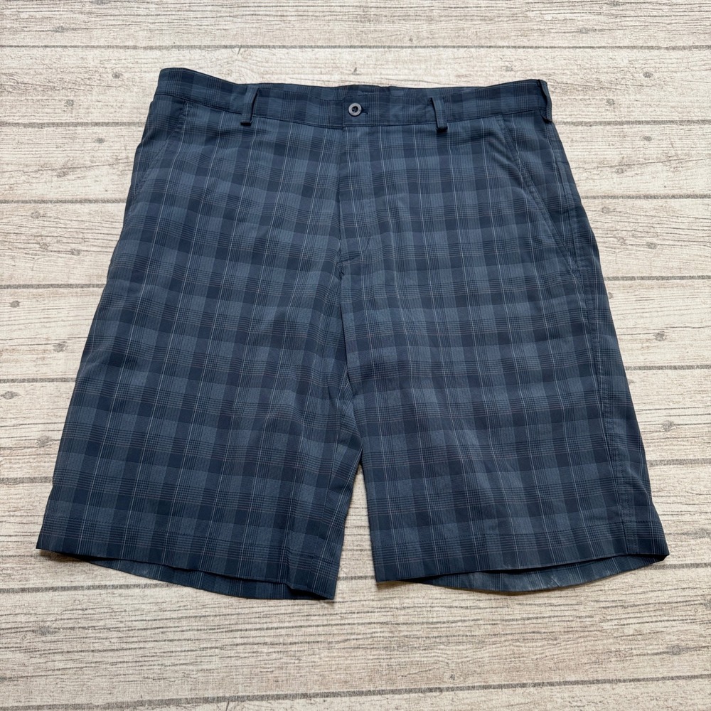 Nike Golf Shorts Mens 34 Navy Blue Plaid Dry-Fit Performance Sportswear Athletic